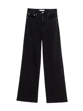 Madewell The Wide-Leg Jean Black Petite 27P High Rise In Super Stretch Denim NWT